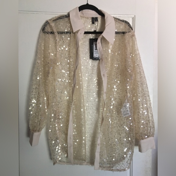 Oversized Button Up Sequin Shirt - Picture 2 of 4